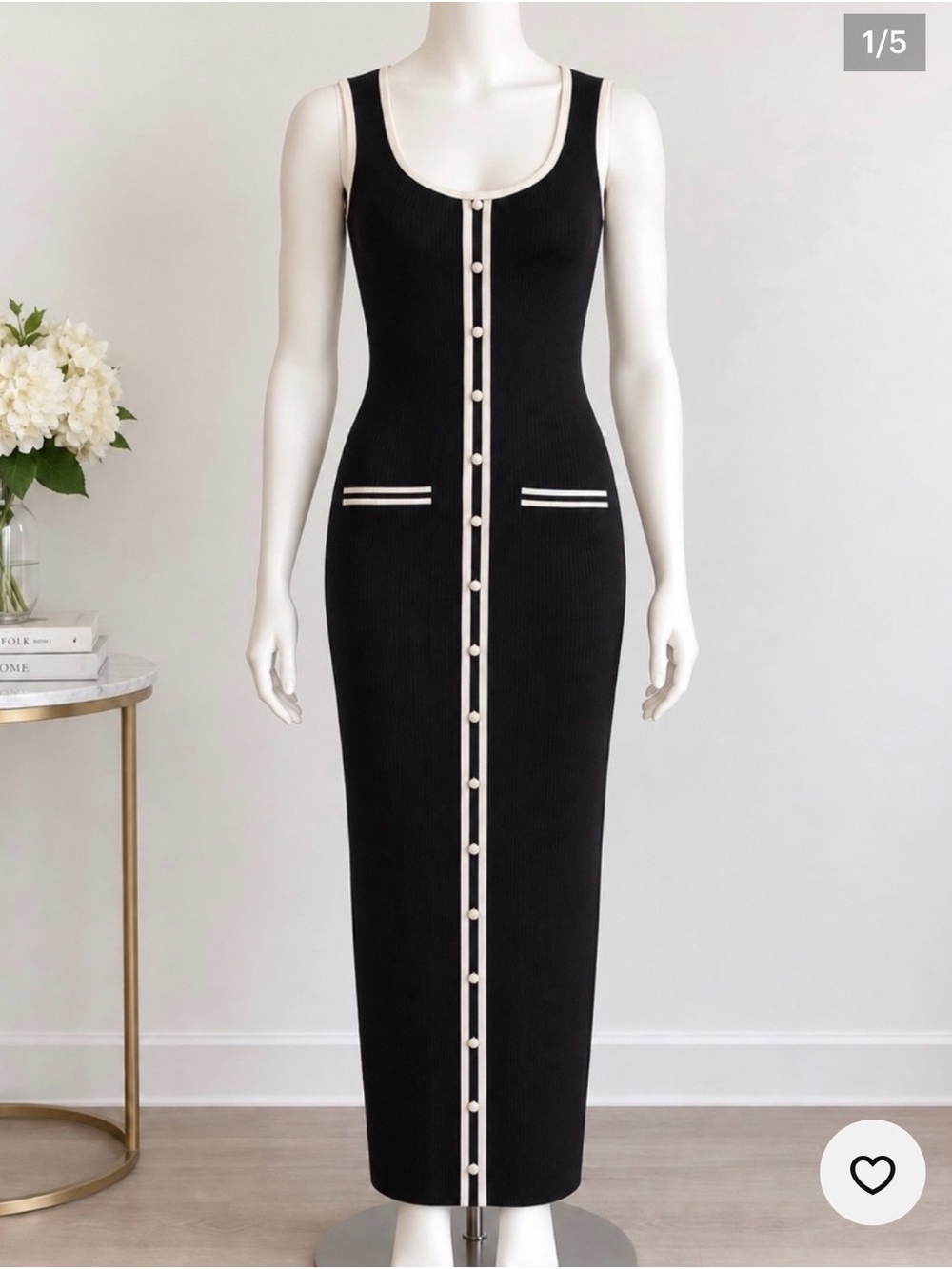 Torn by Ronny Kobo Black Maxi Dress with Ivory Trim